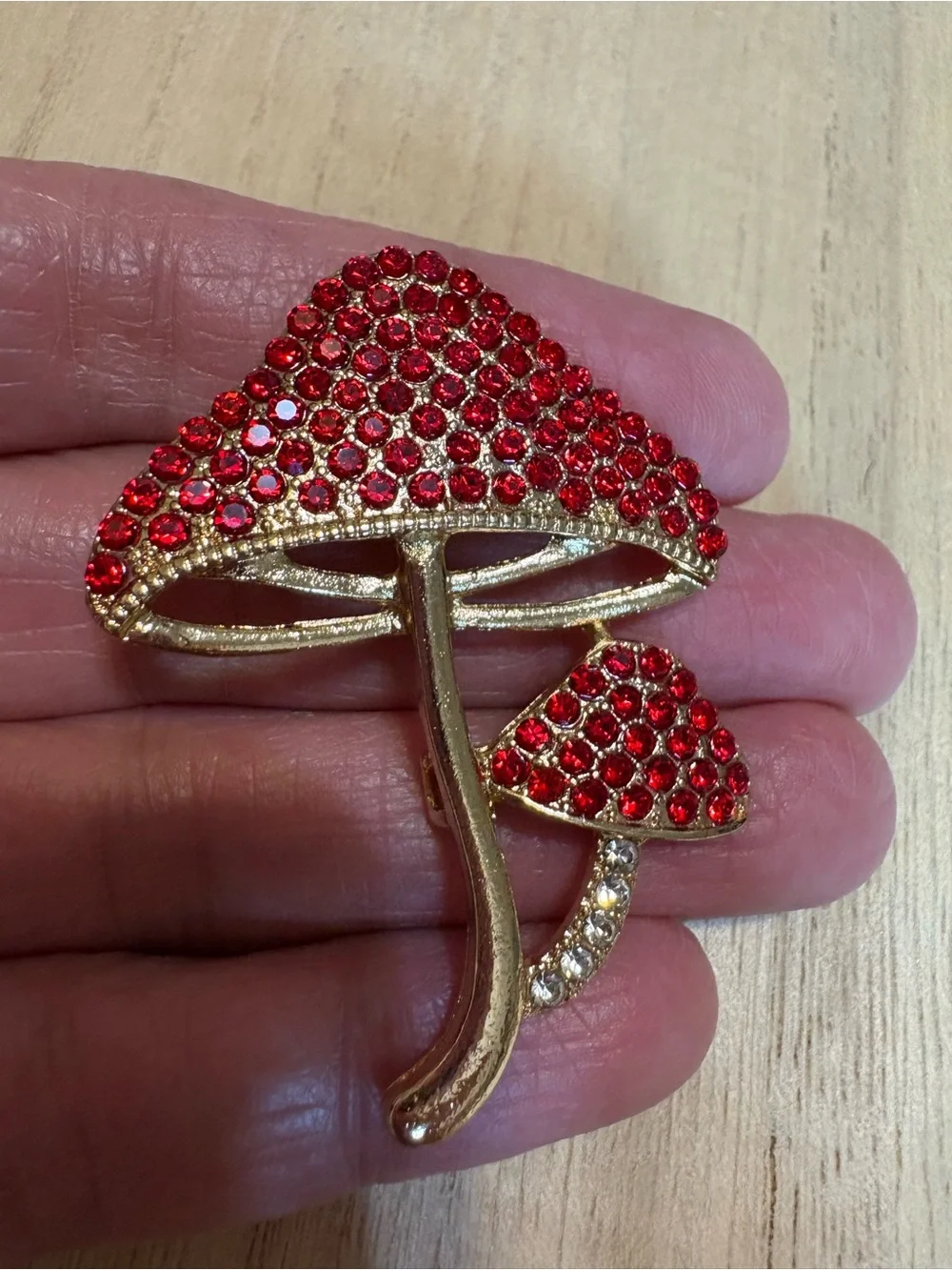 Red Crystal Mushroom Brooch Pin - Women's Jewelry